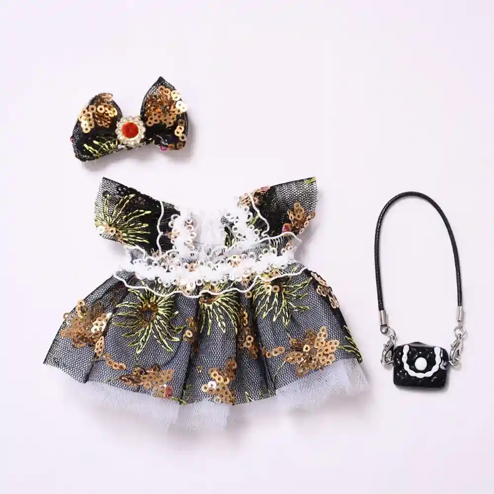 white lace and sequin labubu doll clothes outfit