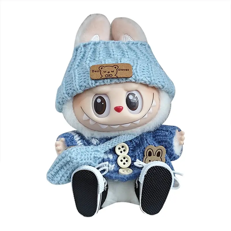 winter outfit for labubu doll with knitted bag and hat
