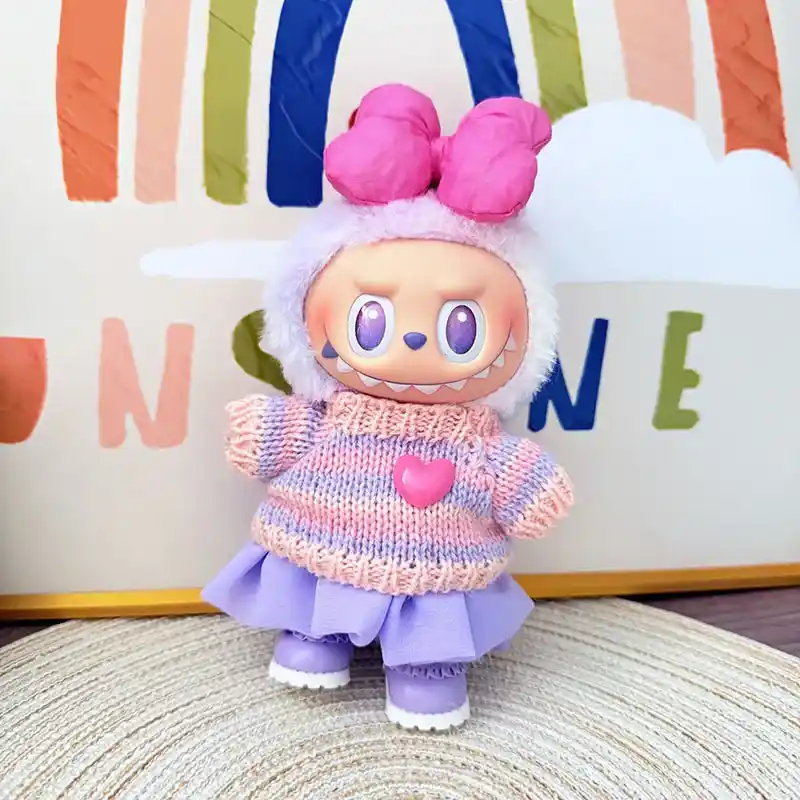yellow floral embroidered labubu doll sweater outfit